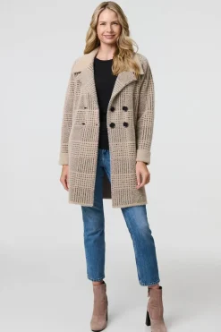 Checked Button Front Thigh Length Trench Coat