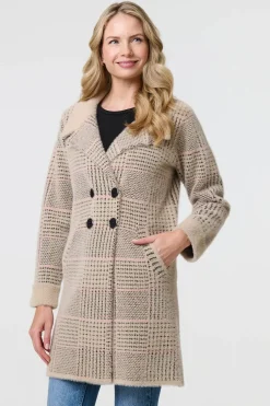 Checked Button Front Thigh Length Trench Coat