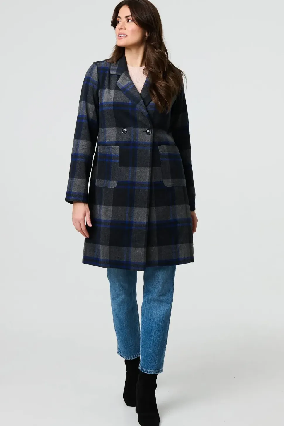 Checked Double Breasted Blazer Jacket
