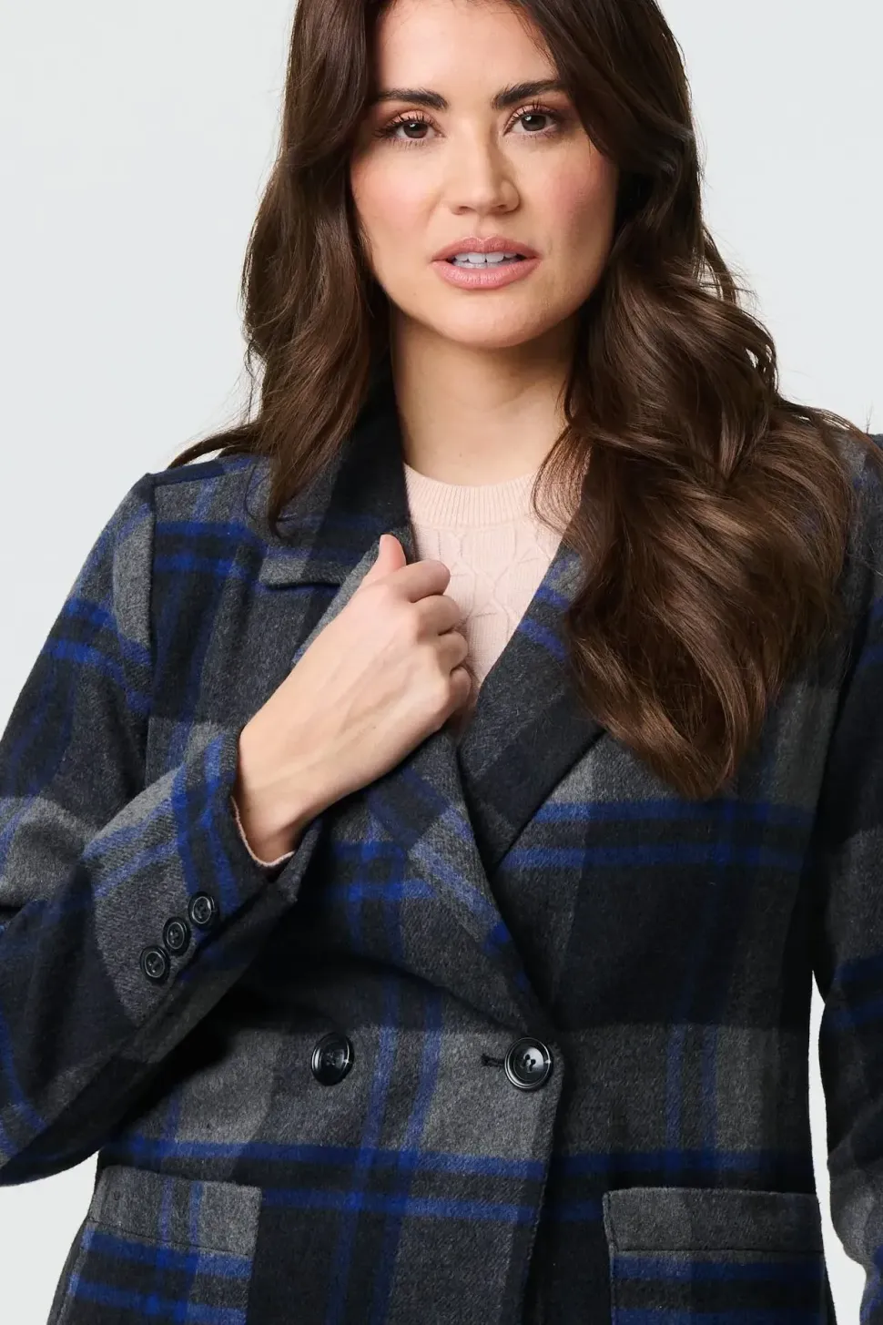 Checked Double Breasted Blazer Jacket
