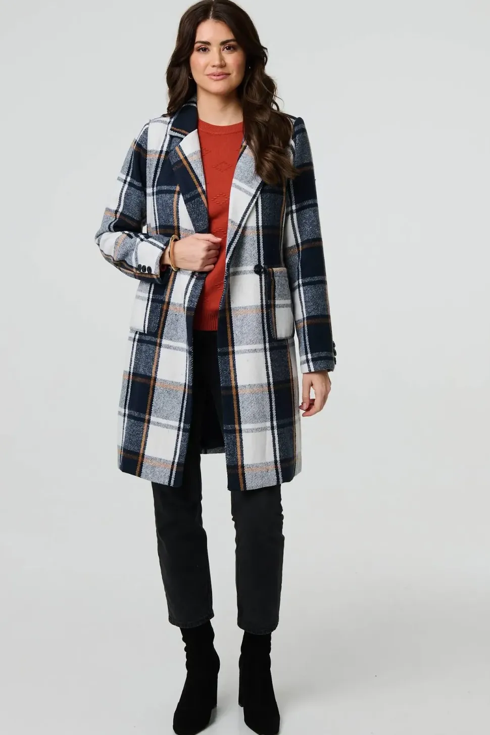 Checked Double Breasted Trench Coat