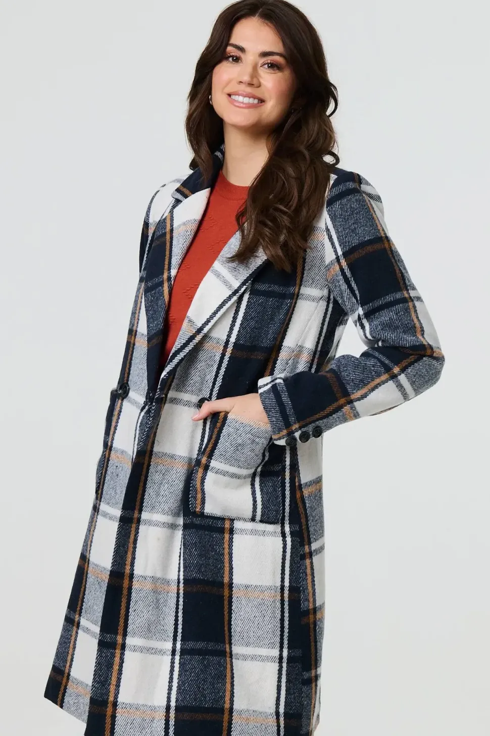 Checked Double Breasted Trench Coat