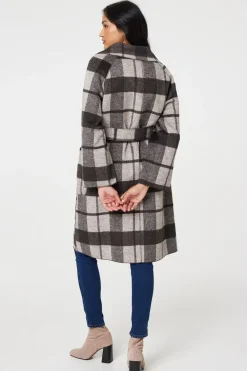 Checked Longline Coat with Belt