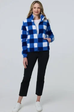 Checked Print Teddy Fur Zip Front Jacket