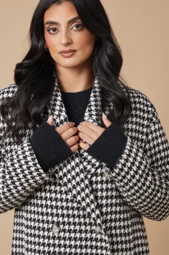 Checked Tab Back Detail Faux Wool Double Breasted Midi Coat