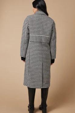 Checked Tab Back Detail Faux Wool Double Breasted Midi Coat