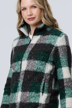 Checked Zip Front Boxy Teddy Jacket