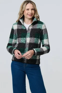 Checked Zip Front Boxy Teddy Jacket
