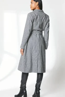 Check Funnel Neck Belted Wrap Coat