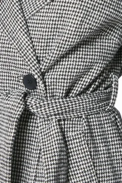 Check Funnel Neck Belted Wrap Coat