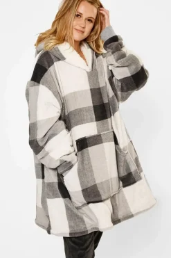 Check Oversized Sherpa Fleece Hoodie Blanket