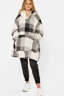 Check Oversized Sherpa Fleece Hoodie Blanket