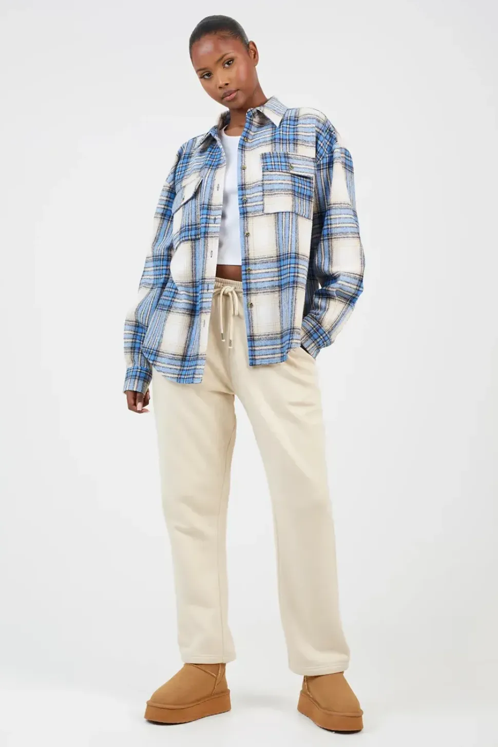 Check Print Long Sleeve Fleece Shirt