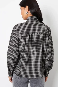Check Pussybow Detail Long Sleeve Shirt
