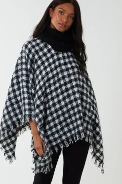 Check Roll Neck Poncho