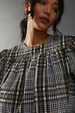 Check Smock Tiered Mini Dress