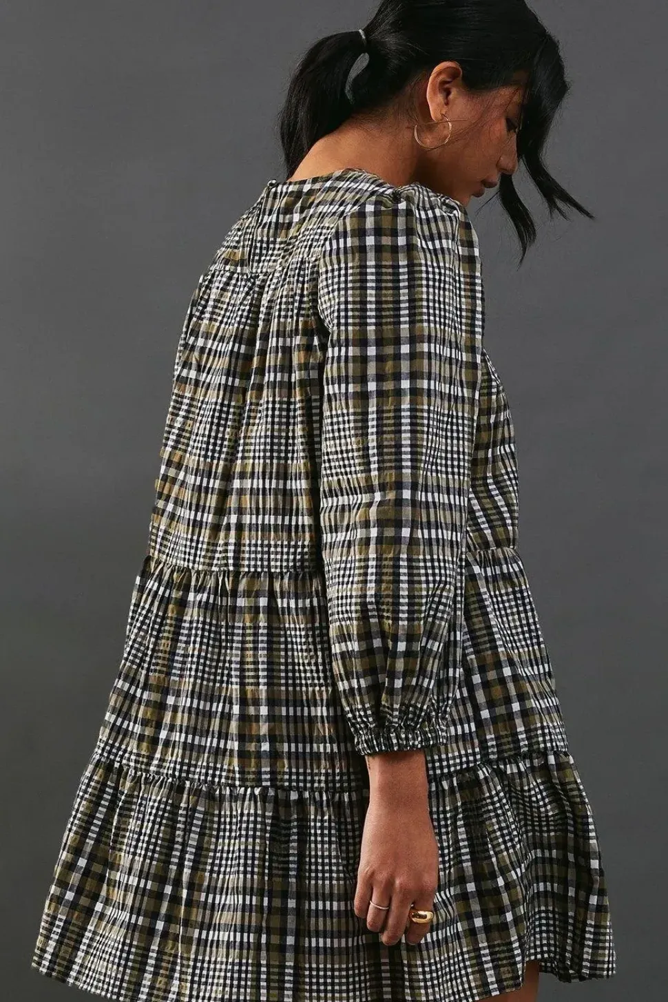 Check Smock Tiered Mini Dress