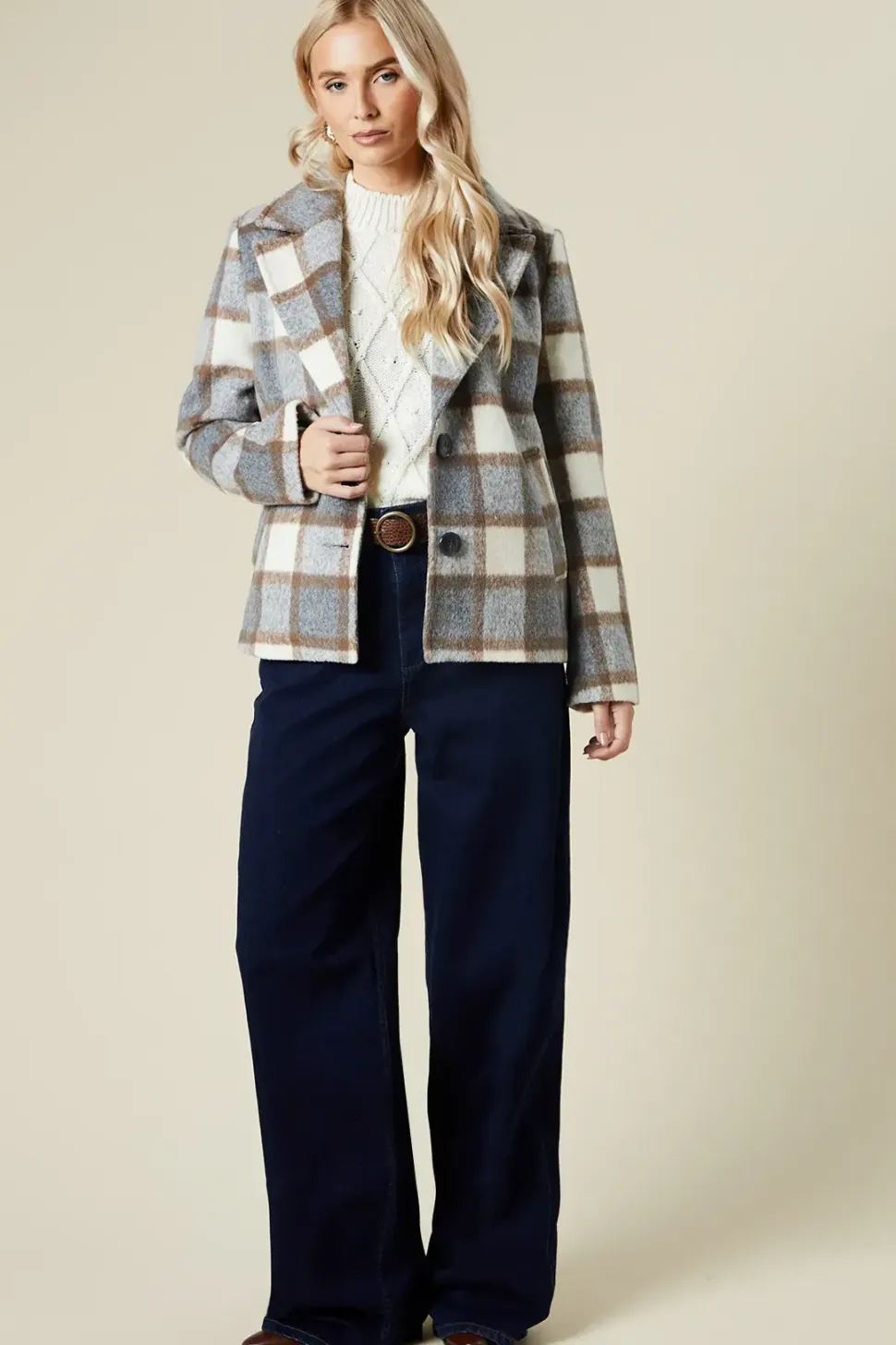 Check Wool Look Cropped Jacket