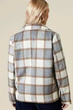 Check Wool Look Cropped Jacket