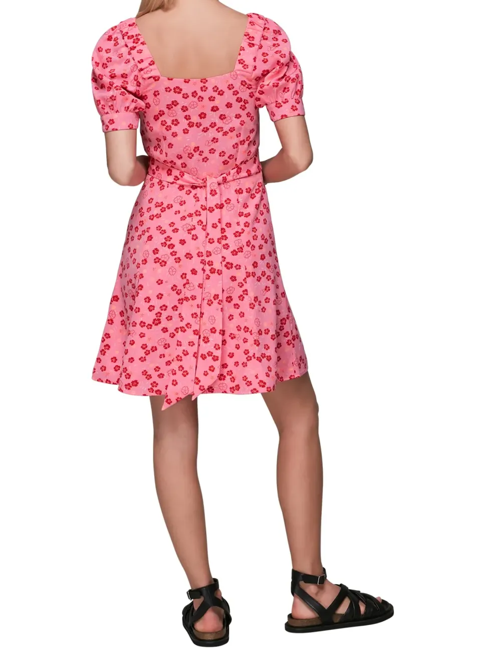 Cherry Floral Tie Waist Dress-Floral