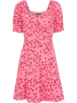 Cherry Floral Tie Waist Dress-Floral