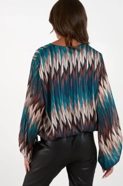 Chevron V Neck Blouse