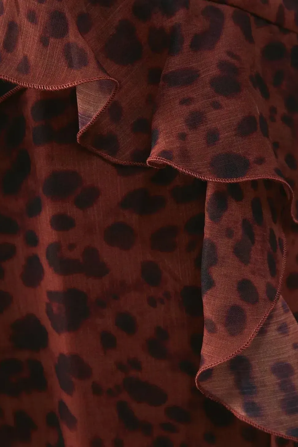 Chiffon Animal Print Cold Shoulder Ruffle Detail Maxi Dress