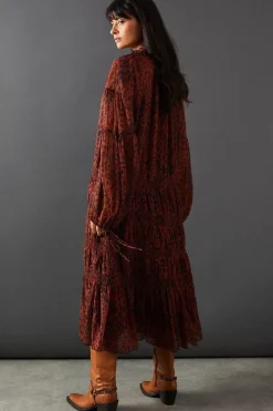 Chiffon Button Tier Smock Midi Dress