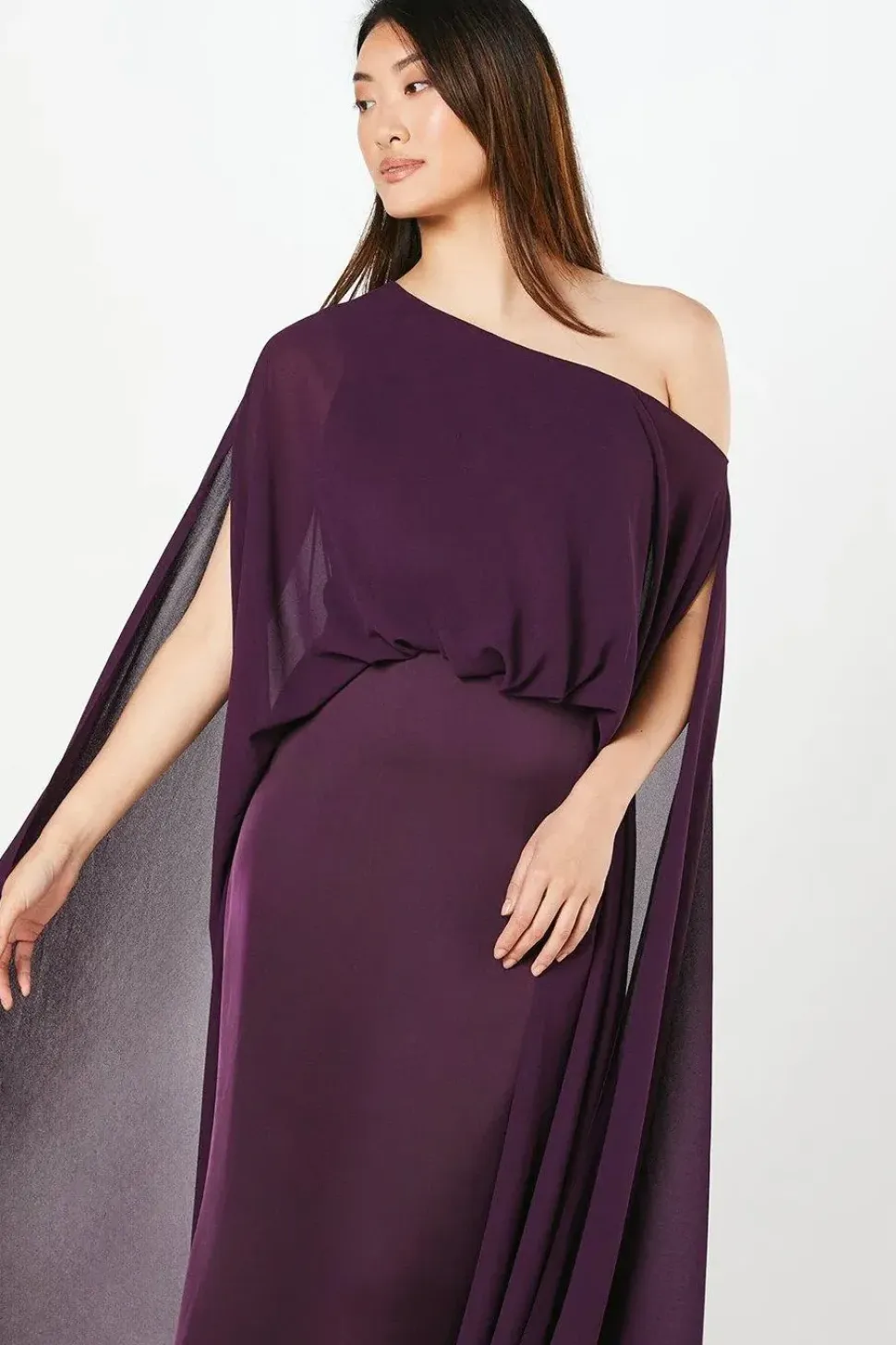 Chiffon Cape Detail Satin Maxi Dress