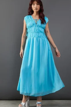 Chiffon Channel Detail Sleeveless Midi Dress