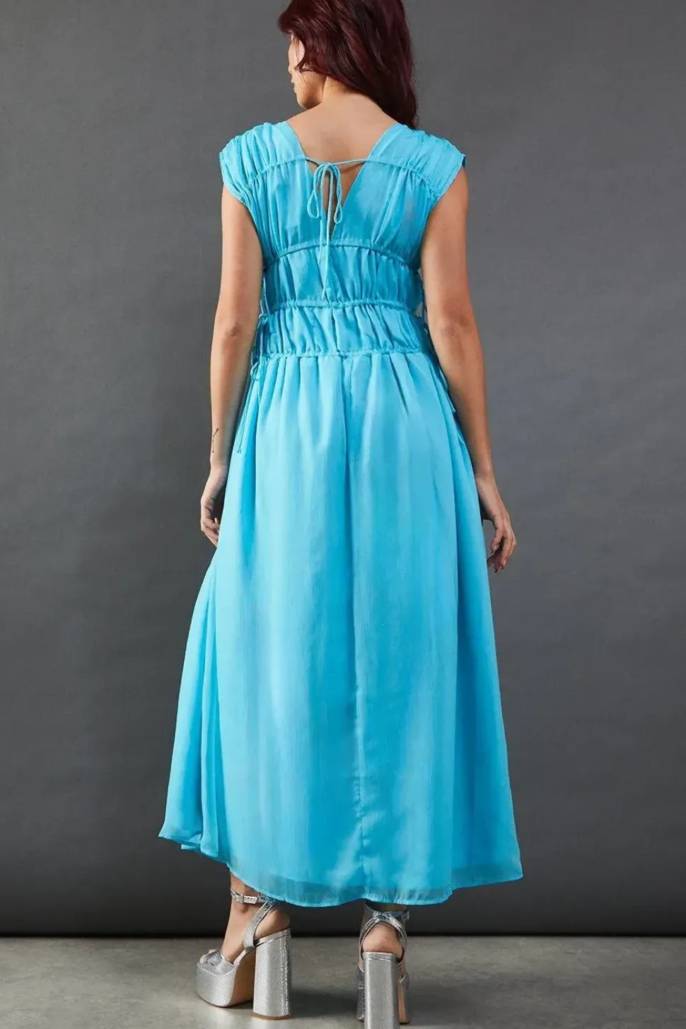 Chiffon Channel Detail Sleeveless Midi Dress