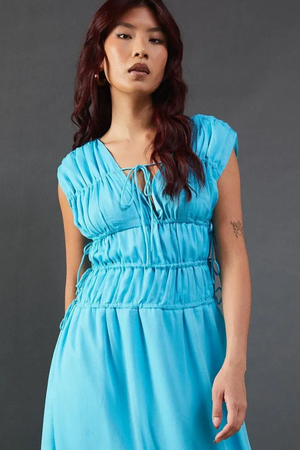 Chiffon Channel Detail Sleeveless Midi Dress