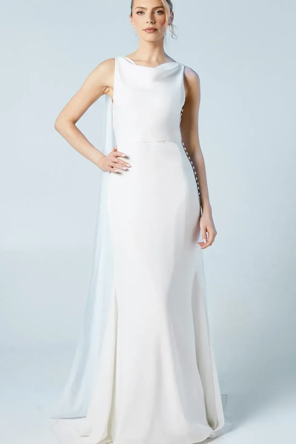 Chiffon Cowl Back Detail Wedding Dress