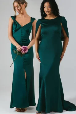 Chiffon Cowl Back Satin Bridesmaid Dress