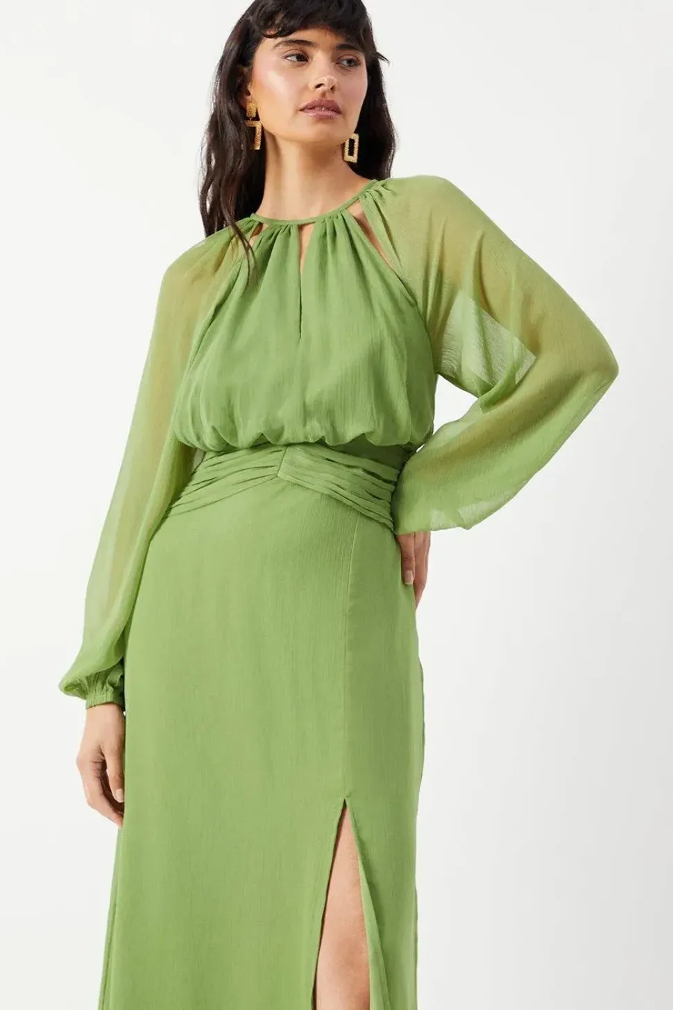 Chiffon Cut Out Detail Volume Sleeve Maxi Dress