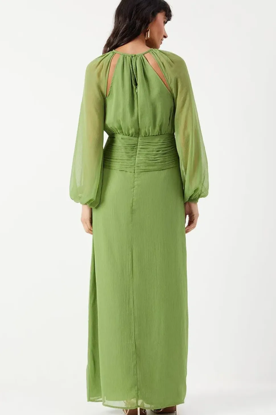Chiffon Cut Out Detail Volume Sleeve Maxi Dress