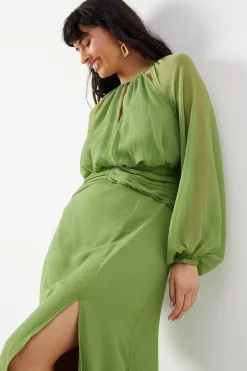 Chiffon Cut Out Detail Volume Sleeve Maxi Dress