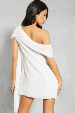 Chiffon Exaggerated Sleeve Off The Shoulder Mini Dress