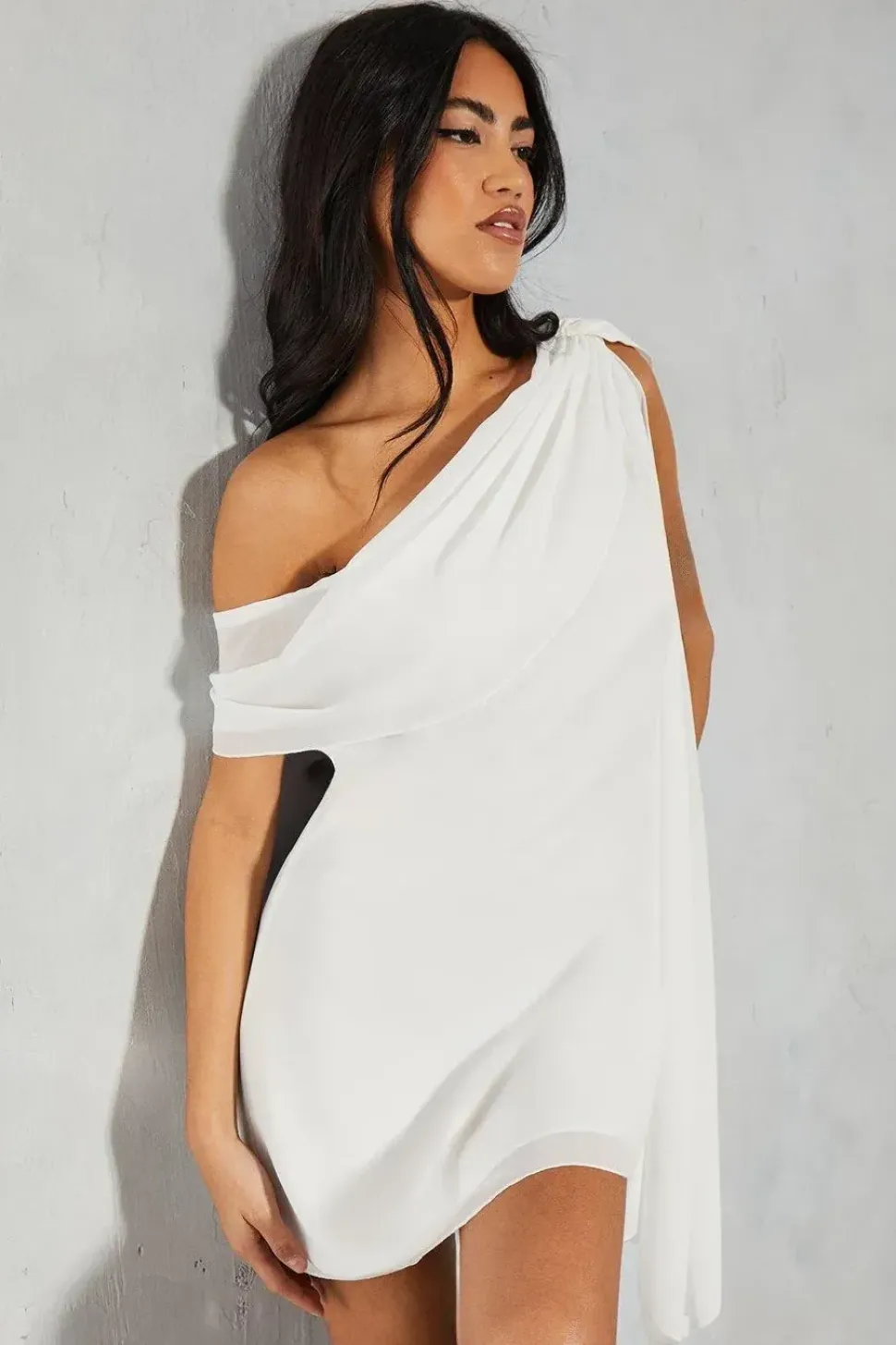 Chiffon Exaggerated Sleeve Off The Shoulder Mini Dress