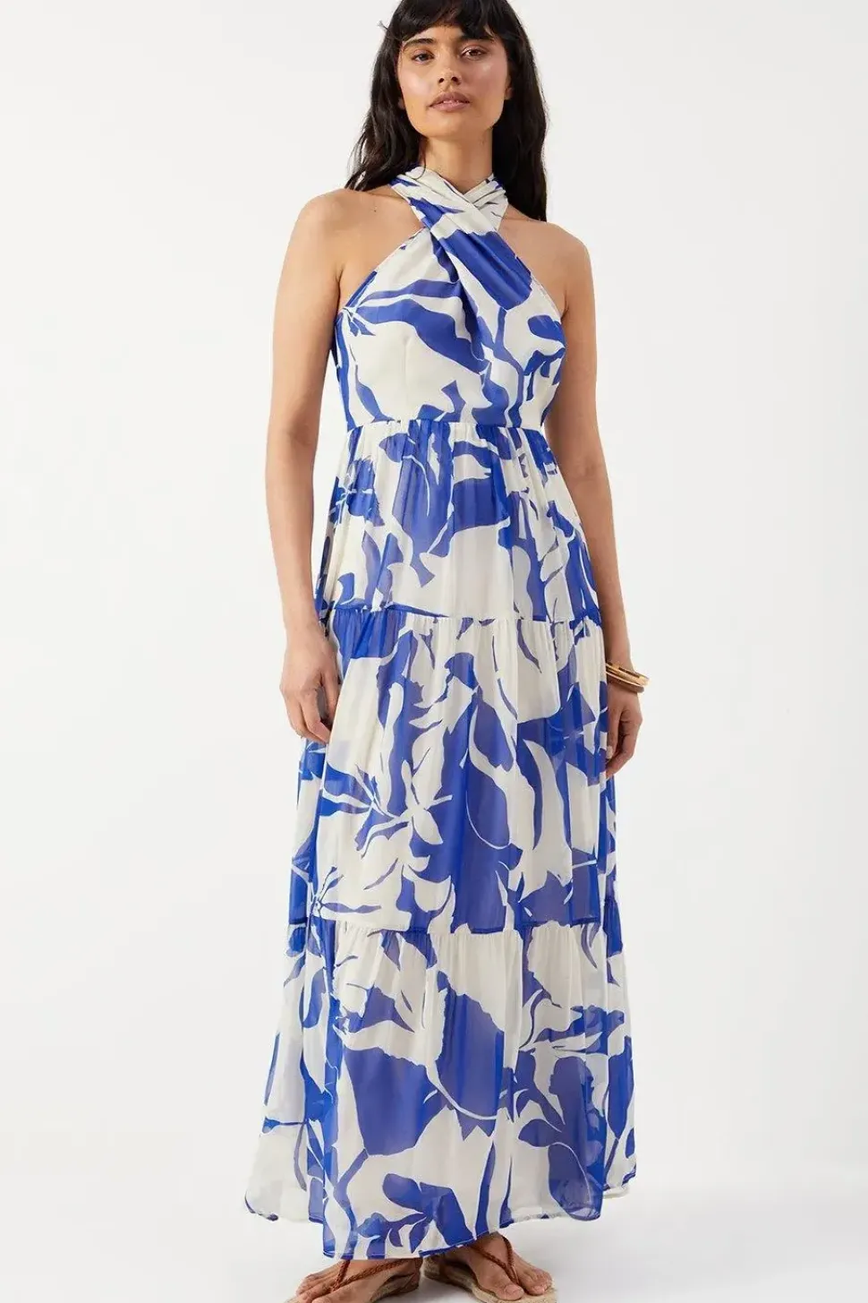 Chiffon Floral Halter Tier Maxi Dress