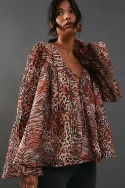 Chiffon Flounce Volume Sleeve Smock Top