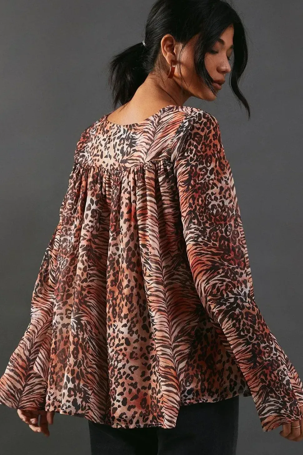 Chiffon Flounce Volume Sleeve Smock Top