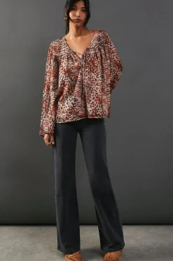 Chiffon Flounce Volume Sleeve Smock Top