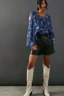 Chiffon Flounce Volume Sleeve Smock Top