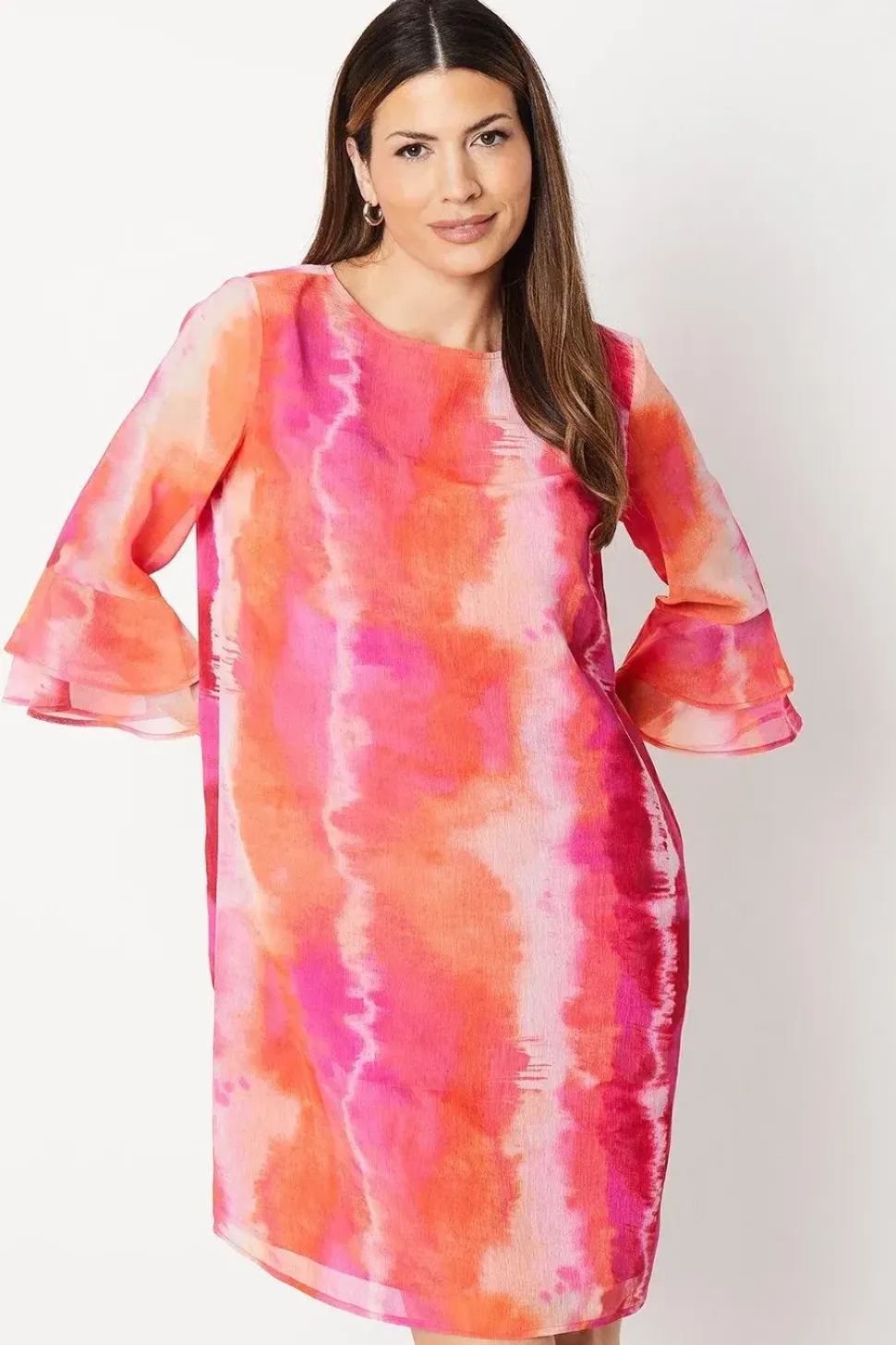 Chiffon Flute Sleeve Shift Dress
