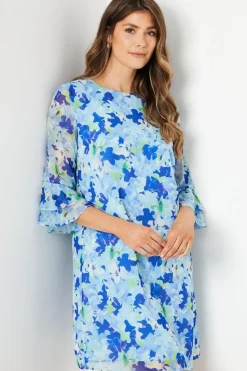 Chiffon Flute Sleeve Shift Dress