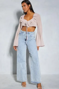 Chiffon Frill Layered Flute Sleeve Cropped Blouse