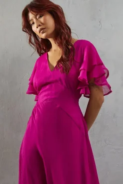 Chiffon Frill Sleeve Midi Tea Dress
