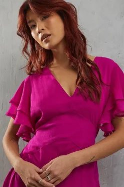 Chiffon Frill Sleeve Midi Tea Dress