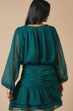 Chiffon Gathered Ruched Mini Dress